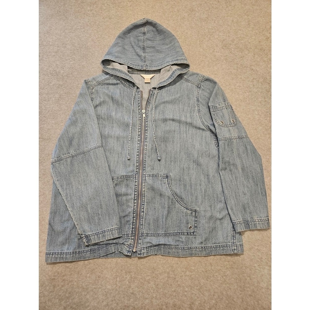CJ Banks Denim Hooded Shirt Jacket / Shacket Womens Size X - *VINTAGE* - Picture 2 of 16